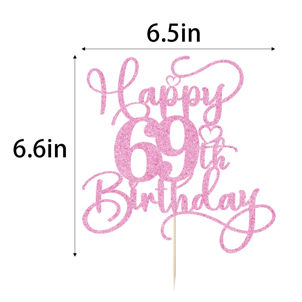 Bejotaa Pink Happy 69th Birthday Cake Topper – Glitter 1pc