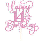 Bejotaa Pink Happy 14th Birthday Cake Topper – Glitter, Pre-Assembled, 1pc