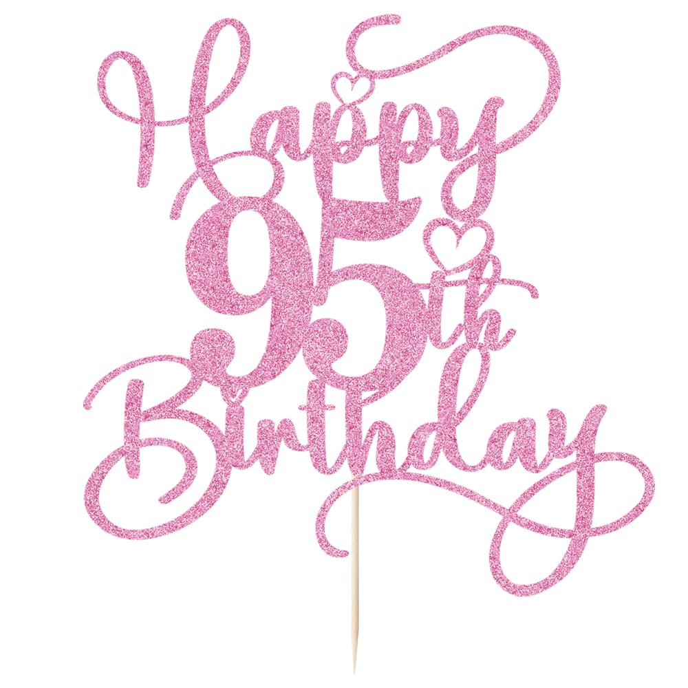 Bejotaa Pink Happy 95th Birthday Cake Topper – Glitter Cake Decoration for Milestones
