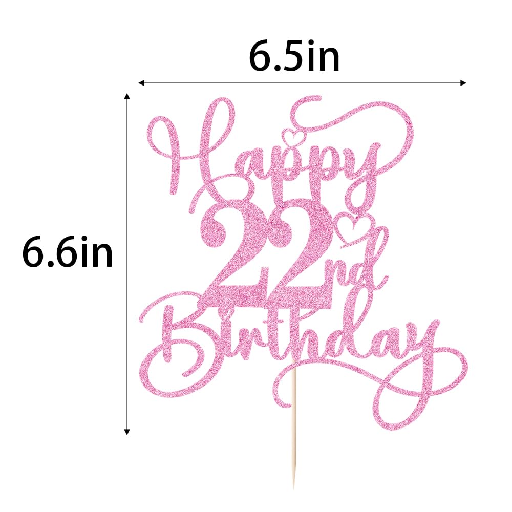 Bejotaa Pink Happy 22th Birthday Cake Topper – Glitter 1pc for Twenty Two Birthday & Anniversary Cakes