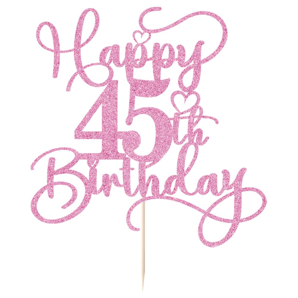 Bejotaa Pink Happy 45th Birthday Cake Topper – Glitter, Pre‑assembled, 1pc for Birthday & Anniversary Cakes