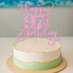 Bejotaa Pink Happy 97th Birthday Cake Topper | Glitter, Pre-Assembled Party Decor