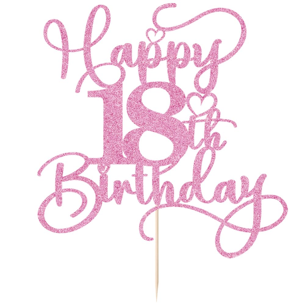 Bejotaa Pink Happy 18th Birthday Cake Topper – Glitter Cake Topper for Birthday Party Decor