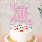 Bejotaa Pink Happy 51st Birthday Cake Topper – Glitter Topper for Fifty-One Milestones