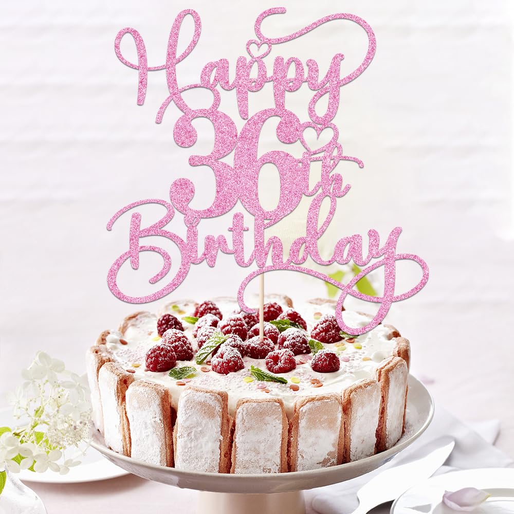 Bejotaa Pink Happy 36th Birthday Cake Topper | Glitter 1pc for 36th Birthday & Anniversary Party