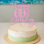 Bejotaa Pink Happy 69th Birthday Cake Topper – Glitter 1pc
