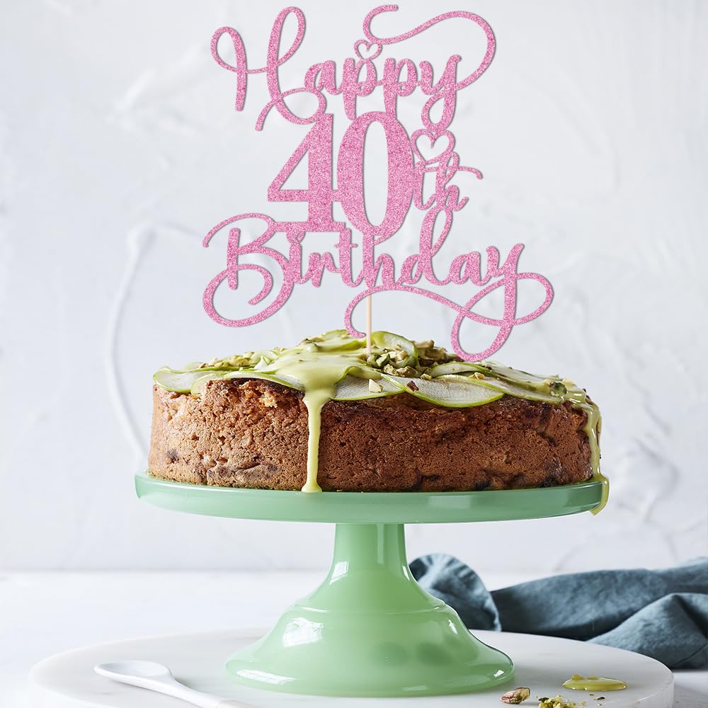Bejotaa Pink Happy 40th Birthday Cake Topper – Glitter, Pre‑Assembled, 1pc