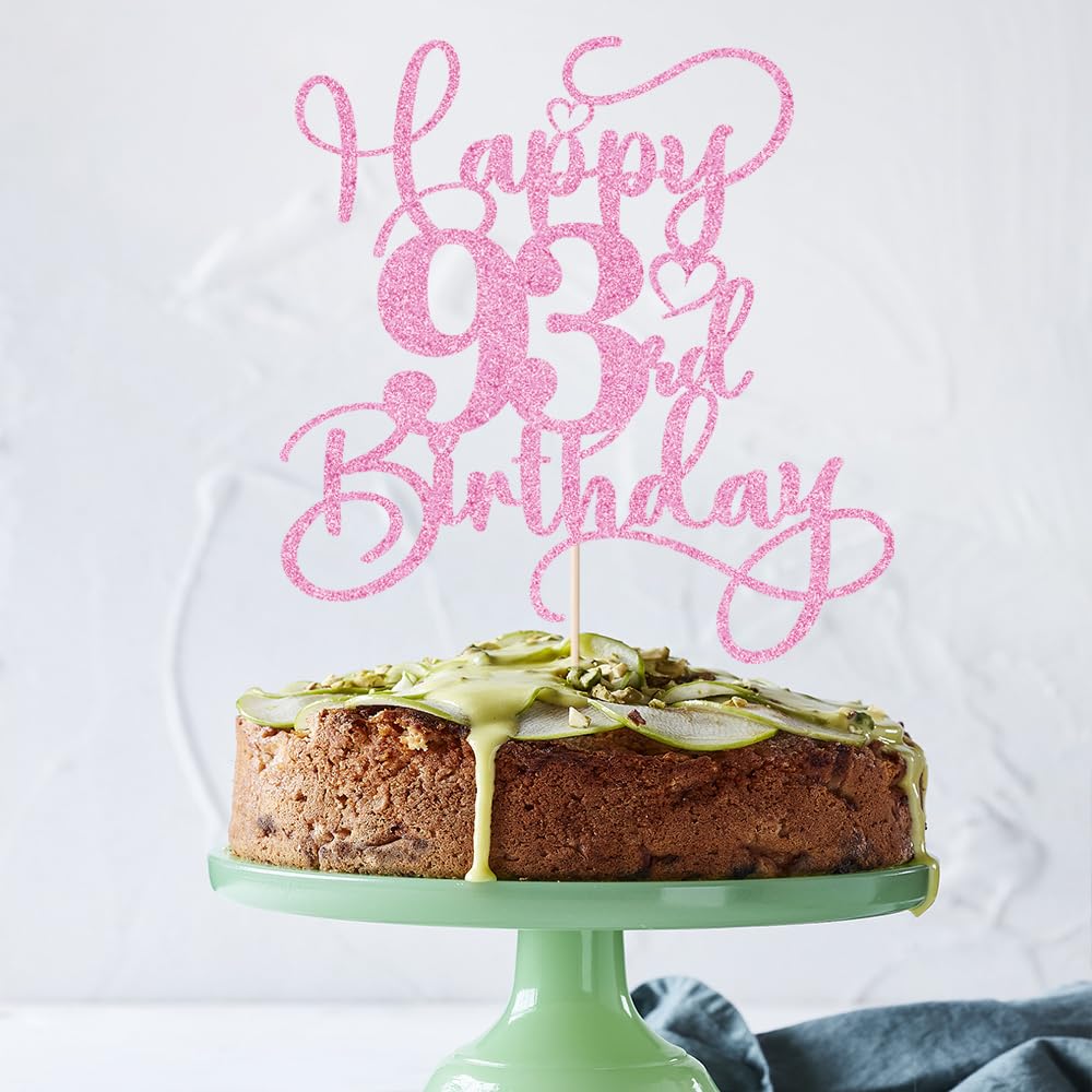 Bejotaa Pink Happy 93th Birthday Cake Topper | Glitter 1pc for Birthday & Anniversary Cakes