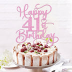 Bejotaa Pink Glitter 41st Birthday Cake Topper – 1pc