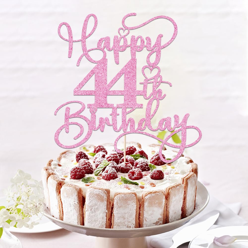 Bejotaa Pink Happy 44th Birthday Cake Topper – Glitter Party Decoration