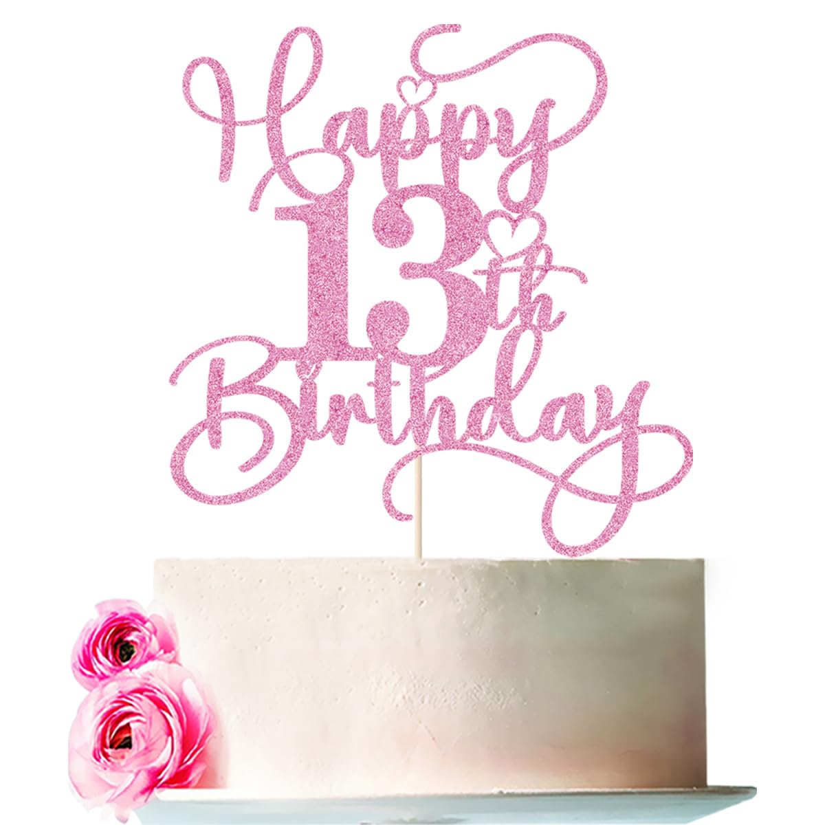 Bejotaa Pink Happy 13th Birthday Cake Topper – Glitter 1pc for 13th Birthday & Anniversary Parties