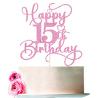 Bejotaa Pink Happy 15th Birthday Cake Topper | Glitter Party Decor
