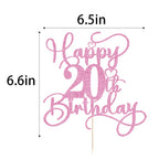 Bejotaa Pink Happy 20th Birthday Cake Topper - Glittery, Pre-assembled 1pc for Twenty & Anniversary Cakes