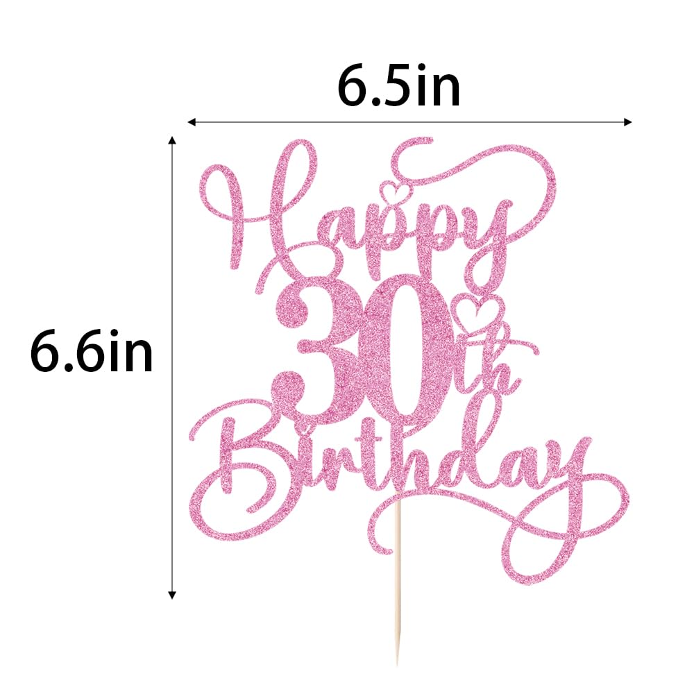 Bejotaa Pink Happy 30th Birthday Cake Topper - Glitter Party Decor