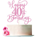 Bejotaa Pink Happy 40th Birthday Cake Topper – Glitter, Pre‑Assembled, 1pc