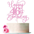 Bejotaa Pink Happy 46th Birthday Cake Topper – Glitter Decor for 46th Birthday & Anniversary Parties