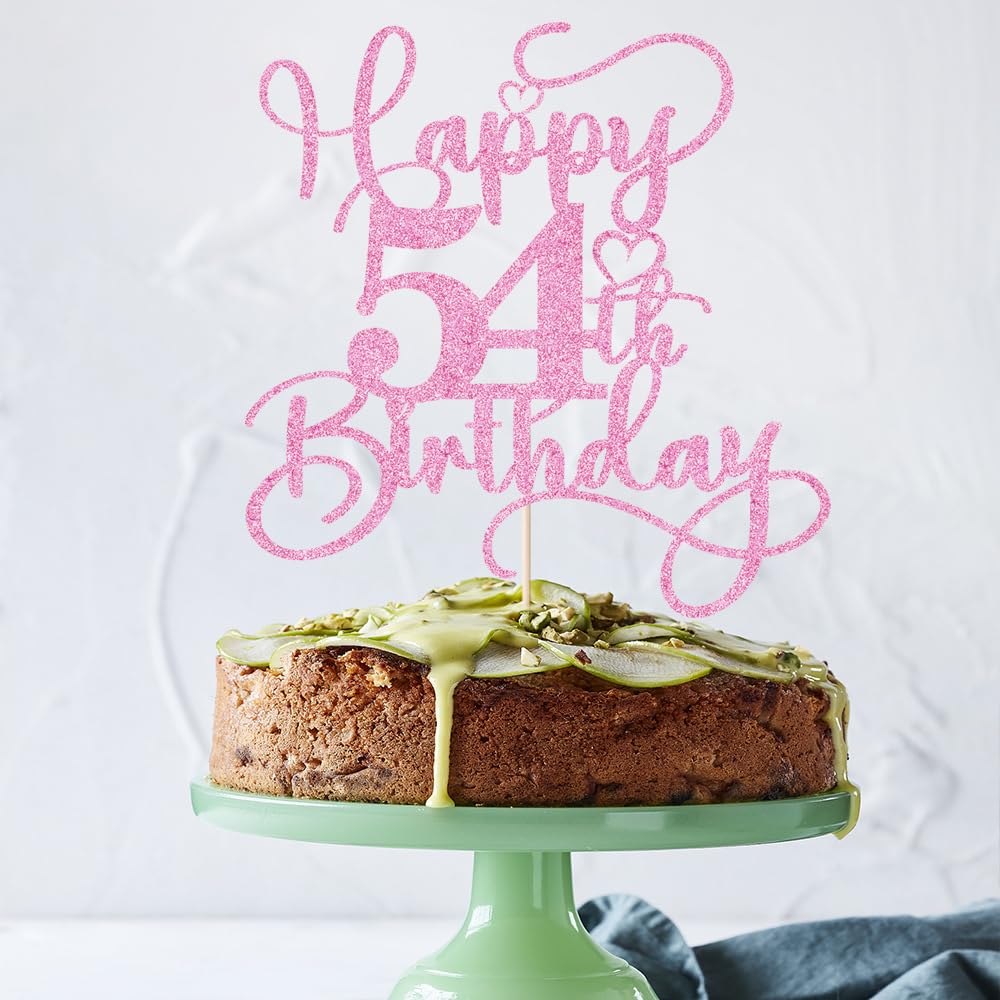 Bejotaa Pink Happy 54th Birthday Cake Topper – Glitter 1pc