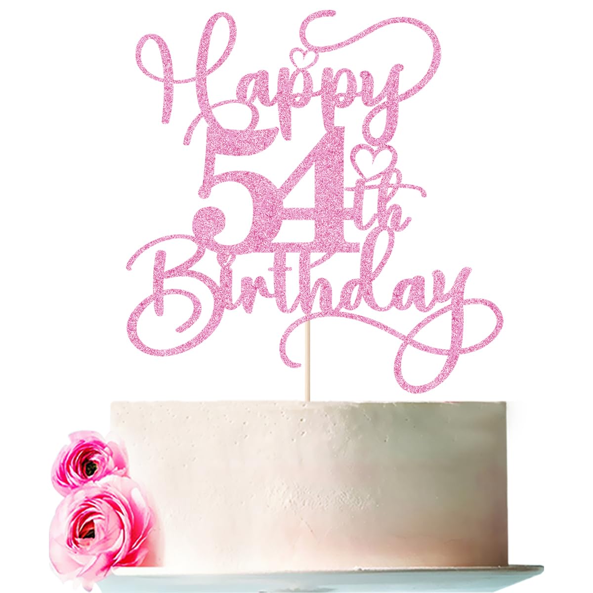 Bejotaa Pink Happy 54th Birthday Cake Topper – Glitter 1pc