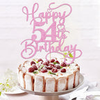 Bejotaa Pink Happy 54th Birthday Cake Topper – Glitter 1pc