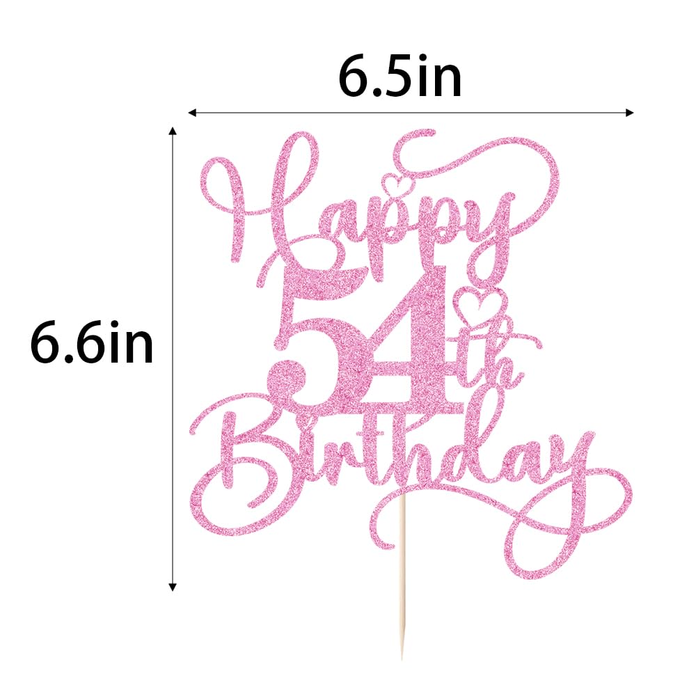 Bejotaa Pink Happy 54th Birthday Cake Topper – Glitter 1pc