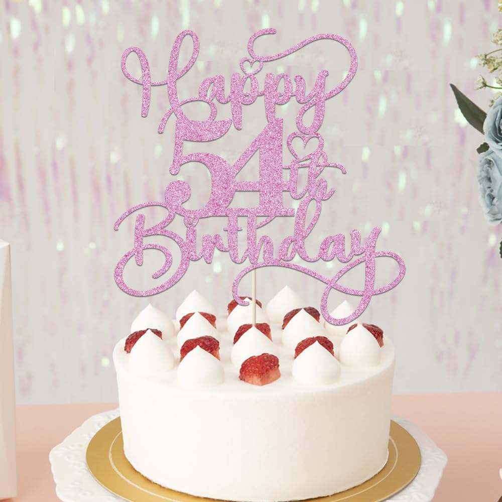Bejotaa Pink Happy 54th Birthday Cake Topper – Glitter 1pc