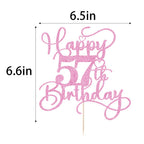 Bejotaa Pink Happy 57th Birthday Cake Topper – Glitter, Pre-Assembled Party Decor