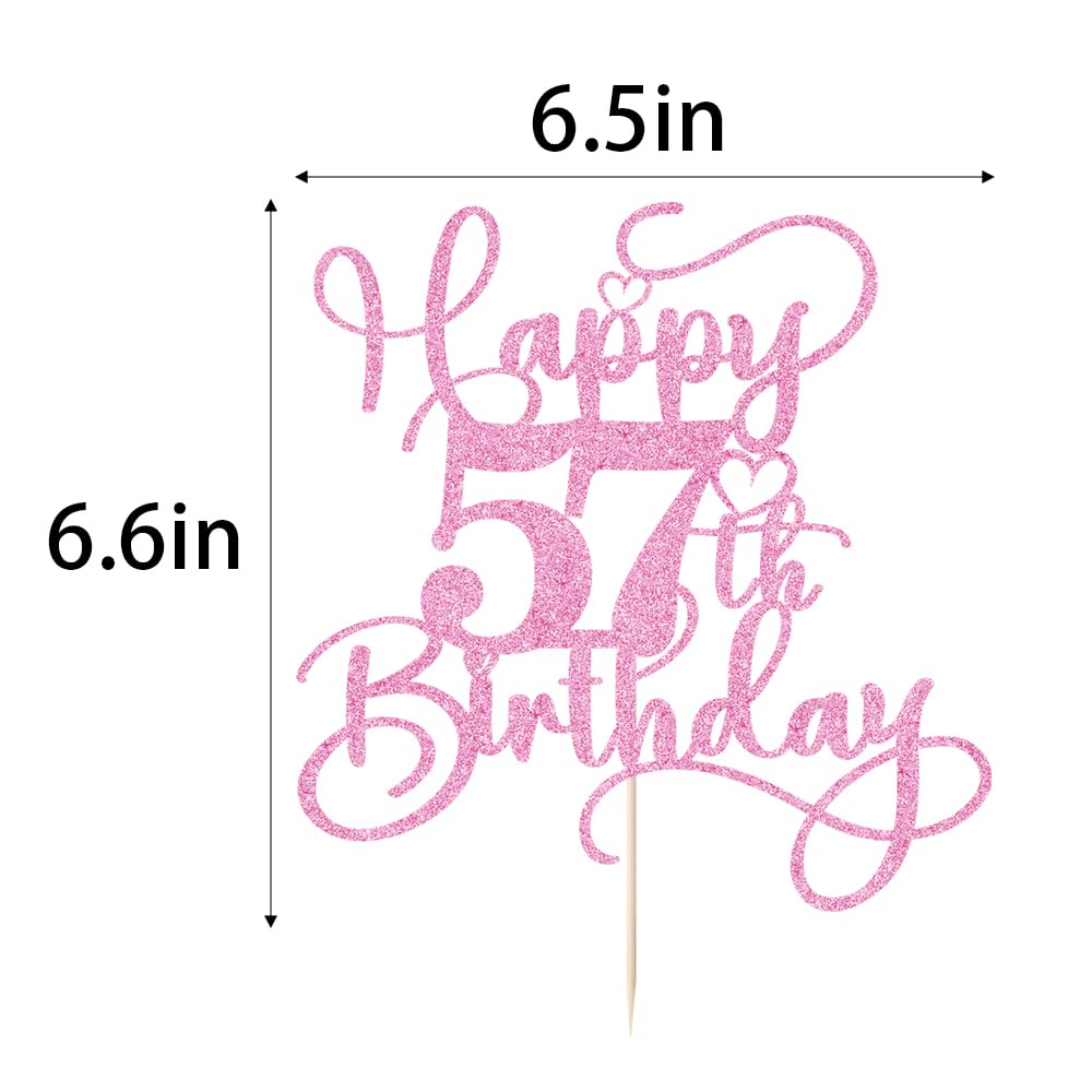 Bejotaa Pink Happy 57th Birthday Cake Topper – Glitter, Pre-Assembled Party Decor