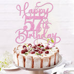 Bejotaa Pink Happy 57th Birthday Cake Topper – Glitter, Pre-Assembled Party Decor
