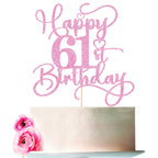 Bejotaa Pink Happy 61st Birthday Cake Topper | Glitter Cake Topper for 61st Birthday & Anniversary