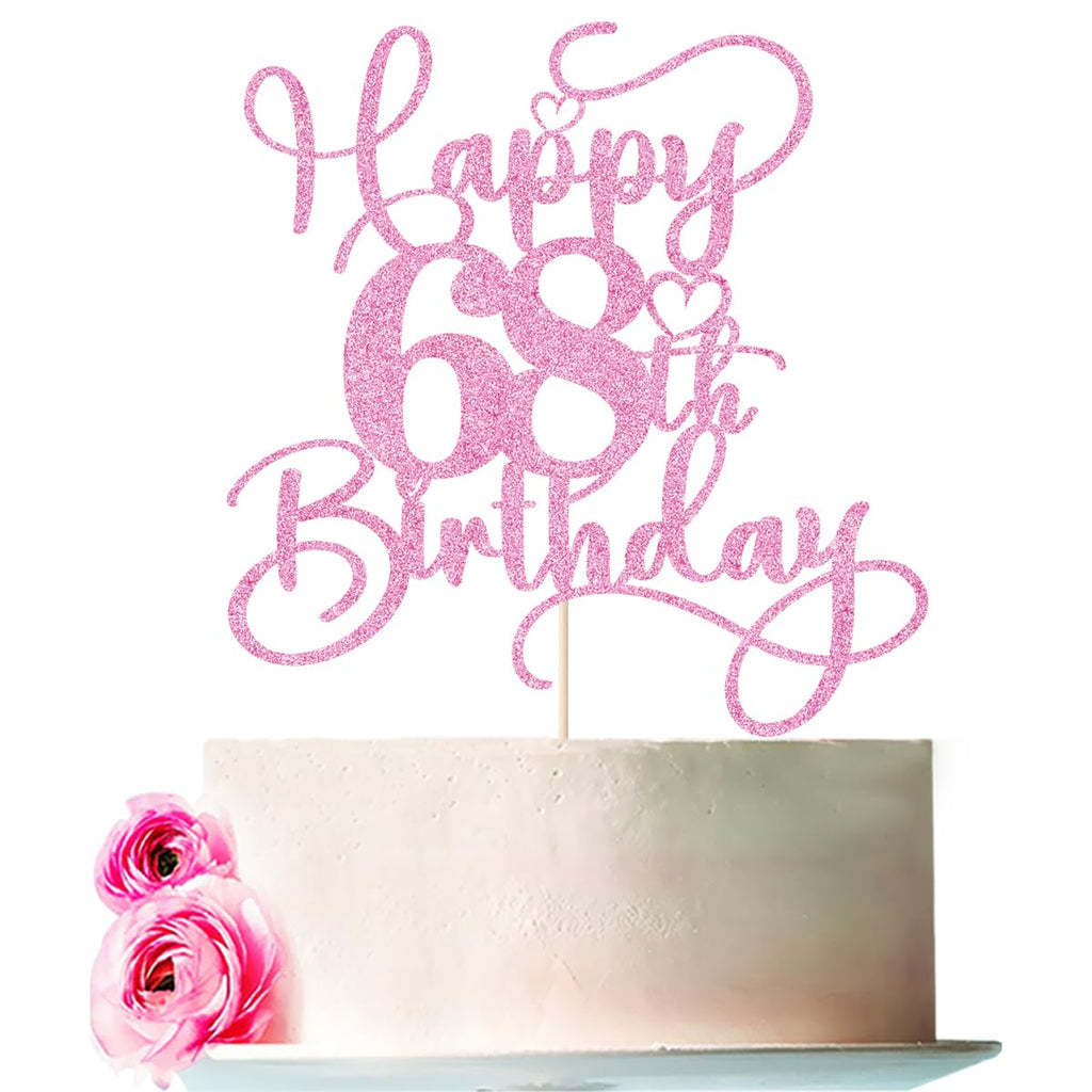 Bejotaa Pink Happy 68th Birthday Cake Topper | Glitter, Pre-assembled