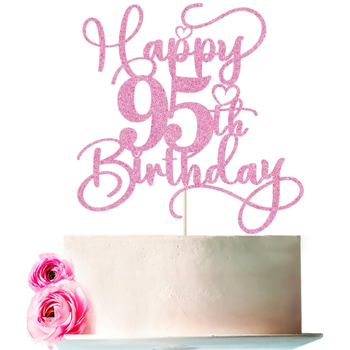 Bejotaa Pink Happy 95th Birthday Cake Topper – Glitter Cake Decoration for Milestones