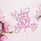 Bejotaa Pink Happy 35th Birthday Cake Topper – Glitter, Pre-assembled, 1pc