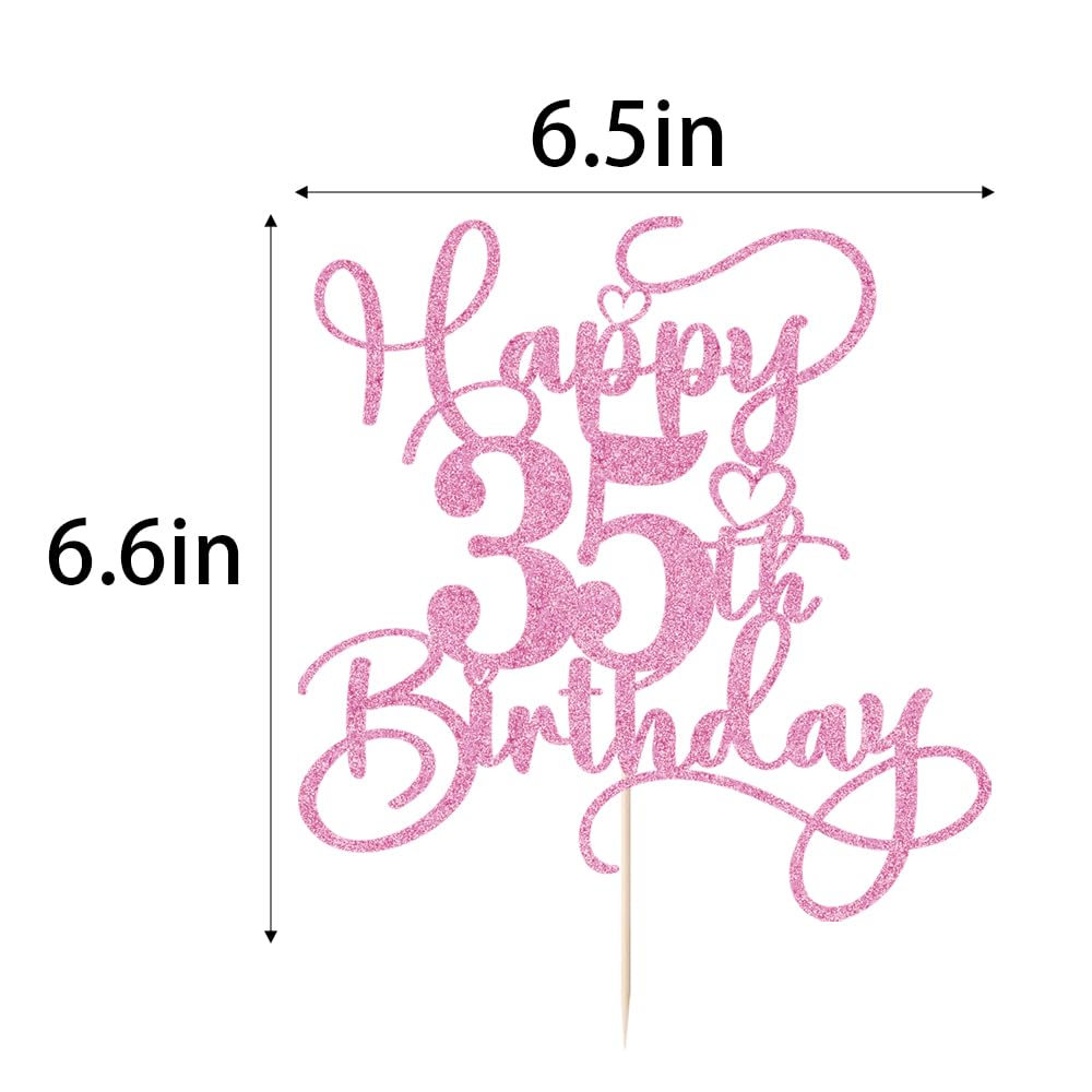Bejotaa Pink Happy 35th Birthday Cake Topper – Glitter, Pre-assembled, 1pc