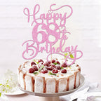 Bejotaa Pink Happy 68th Birthday Cake Topper | Glitter, Pre-assembled