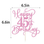 Bejotaa Pink Happy 45th Birthday Cake Topper – Glitter, Pre‑assembled, 1pc for Birthday & Anniversary Cakes