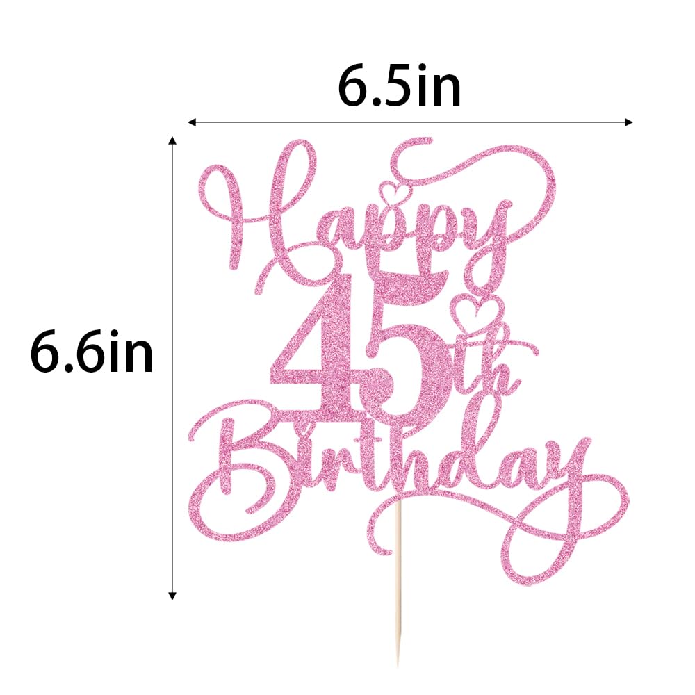 Bejotaa Pink Happy 45th Birthday Cake Topper – Glitter, Pre‑assembled, 1pc for Birthday & Anniversary Cakes