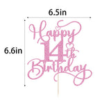 Bejotaa Pink Happy 14th Birthday Cake Topper – Glitter, Pre-Assembled, 1pc