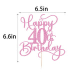 Bejotaa Pink Happy 40th Birthday Cake Topper – Glitter, Pre‑Assembled, 1pc