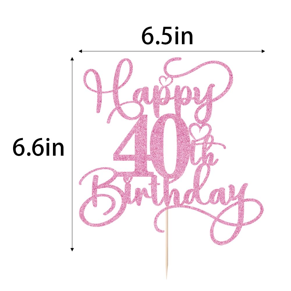 Bejotaa Pink Happy 40th Birthday Cake Topper – Glitter, Pre‑Assembled, 1pc