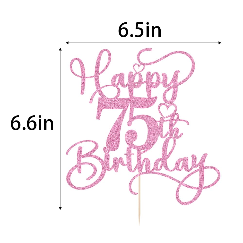Bejotaa Pink Happy 75th Birthday Cake Topper – Glitter, No Assembly, 1 Piece