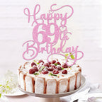 Bejotaa Pink Happy 69th Birthday Cake Topper – Glitter 1pc