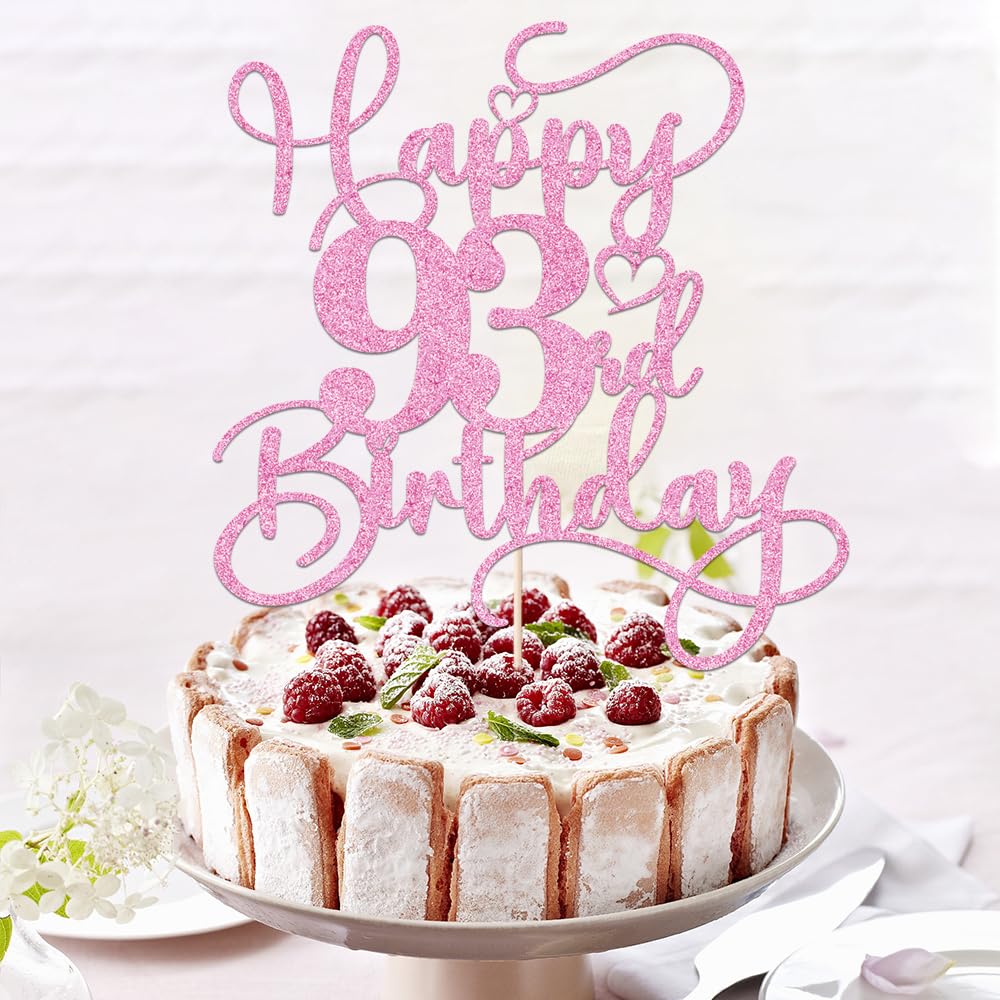 Bejotaa Pink Happy 93th Birthday Cake Topper | Glitter 1pc for Birthday & Anniversary Cakes