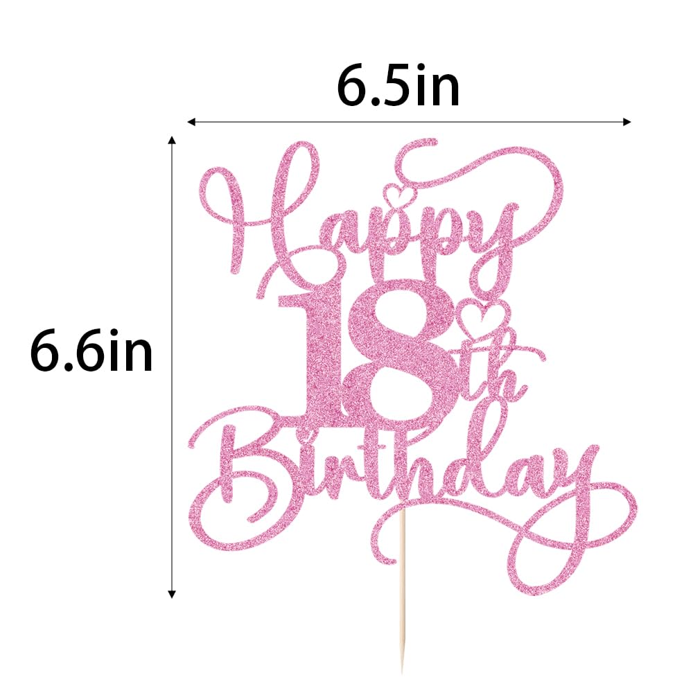 Bejotaa Pink Happy 18th Birthday Cake Topper – Glitter Cake Topper for Birthday Party Decor