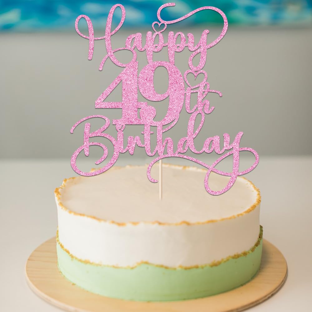 Bejotaa Pink Happy 49th Birthday Cake Topper – Glitter Cake Decor for Birthday & Anniversary