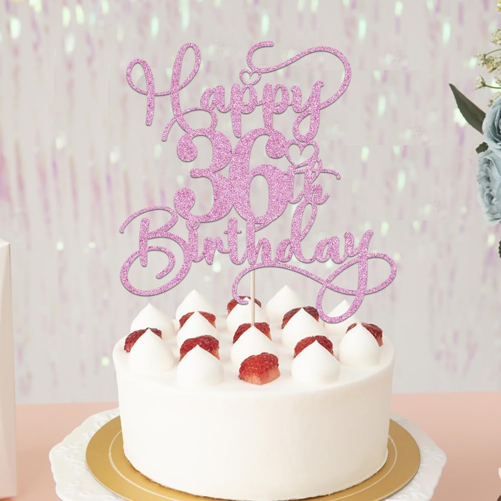 Bejotaa Pink Happy 36th Birthday Cake Topper | Glitter 1pc for 36th Birthday & Anniversary Party