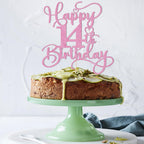 Bejotaa Pink Happy 14th Birthday Cake Topper – Glitter, Pre-Assembled, 1pc