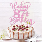 Bejotaa Pink Happy 87th Birthday Cake Topper – Glitter, Pre‑Assembled (1pc)