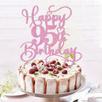 Bejotaa Pink Happy 95th Birthday Cake Topper – Glitter Cake Decoration for Milestones
