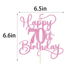 Bejotaa Pink Happy 70th Birthday Cake Topper - Glitter 1pc for 70th Birthday & Anniversary Party