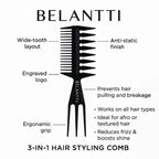 Belantti 3-in-1 Wide Tooth Detangling Comb for Curly Hair